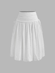 100% Cotton Broderie Anglaise Bubble Hem Knotted Ruffle Midi Skirt