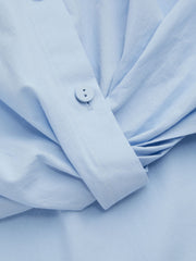 100% Cotton Collar Solid Knotted Long Sleeve Shirt