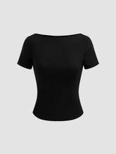 Cotton-blend Boat Neckline Solid Short Sleeve Tee