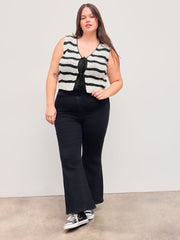 Knit V-neck Striped Knotted Top Curve & Plus