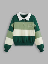 Cotton-blend Polo Striped Embroidery Sweatshirt