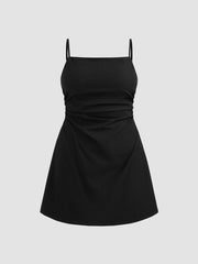 Linen Cotton Solid Ruched Zipper Mini Dress Curve & Plus