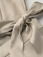 V-neck Solid Wrap Pleated Knotted Wide Leg Jumpsuit