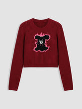 Knit Round Neckline Angry Dog Crop Top