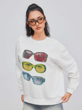 Terry Round Neckline Glasses Graphic Oversized Sweatshirt