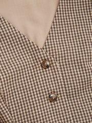Cotton-blend V-neck Gingham Button Pocket Wide Leg Jumpsuit