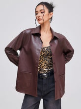 Faux Leather Collar Solid Pocket Shacket
