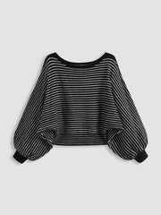 Knit Wool-blend Boat Neck Striped Oversized Sweater Curve & Plus