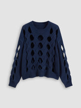 Knitted Round Neckline Solid Hollow Out Oversized Long Sleeve Top