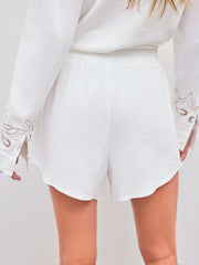 Mid Rise Paisley Embroidery Drawstring Pocket Shorts