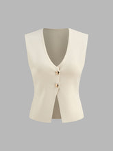 Knitted V-neck Solid Button Vest
