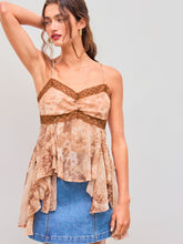 Sweetheart Neckline Floral Leopard Lace Ruffle Cami Top