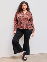 Collar Leopard Button Long Sleeve Shirt Curve & Plus