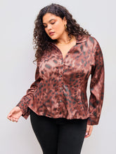 Collar Leopard Button Long Sleeve Shirt Curve & Plus