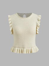 Knit Round Neckline Solid Ruffle Hem Cut Out Tank Top