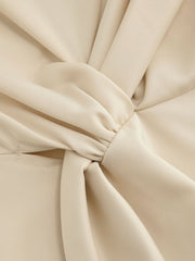 Satin Stand Collar Solid Knotted Long Sleeve Blouse