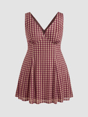 V-neck Check Mini Dress Curve & Plus