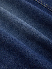 Denim Mid Waist Solid Pocket Maxi Skirt