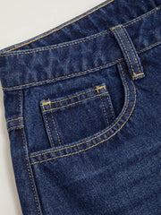 Denim Mid Waist Solid Pocket Maxi Skirt