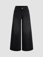 Cider Denim Mid Rise Solid Wide Leg Jeans