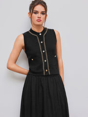 Knitted Round Neckline Solid Contrasting Binding Button Vest