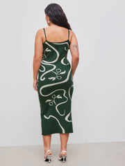 Knitted Square Neck Abstract Sleeveless Midi Dress Curve & Plus