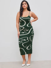 Knitted Square Neck Abstract Sleeveless Midi Dress Curve & Plus
