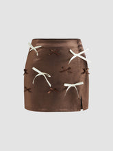 Satin Mid Rise Solid Bowknot Split Mini Skirt