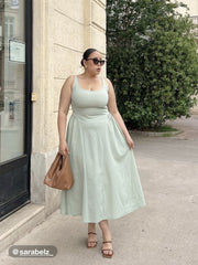 Woven Square Neck Solid Ruffle Midi Dress Curve & Plus