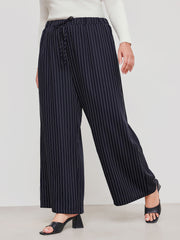 Mid Rise Striped Knotted Pocket Wide Leg Trousers Curve & Plus