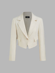 Collar Solid Button Pocket Blazer