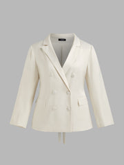 Collar Solid Button Blazer With Belt Curve & Plus