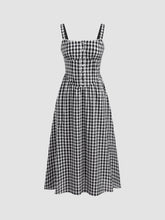 Cotton-blend Square Neck Gingham Maxi Dress