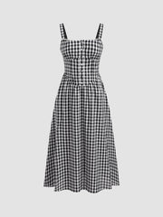 Cotton-blend Square Neck Gingham Maxi Dress