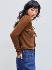 Floral Embroidery Knotted Cardigan