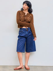 Floral Embroidery Knotted Cardigan