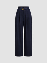 100% Cotton Mid Rise Solid Pleated Pocket Belted Tapered Trousers