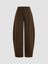 Corduroy Mid Rise Solid Pocket Barrel-leg Trousers