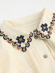 100% Cotton Collar Aztec Button Long Sleeve Blouse