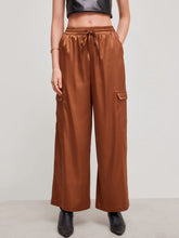 Satin Mid Rise Knotted Pocket Straight Leg Trousers