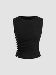 Ruched Tank Top & High Waist Straight Leg Jeans