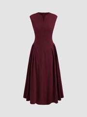 V-neck Solid Pleated Sleeveless Maxi Dress & FAUX LEATHER POINTED TOE HEELS