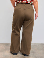 Cotton-blend Mid Rise Solid Pocket Flared Trousers Curve & Plus