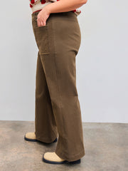 Cotton-blend Mid Rise Solid Pocket Flared Trousers Curve & Plus