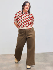 Cotton-blend Mid Rise Solid Pocket Flared Trousers Curve & Plus