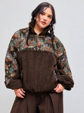 Fleece Collar Floral Cat Drawstring Sweatshirt Curve & Plus