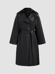 Faux Leather Trench Coat With Belt