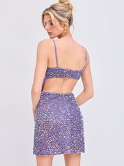 Sequin Solid Cut Out Ruched Mini Dress