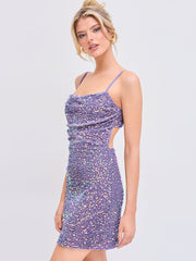 Sequin Solid Cut Out Ruched Mini Dress
