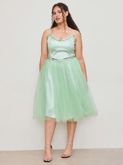 Sweetheart Sequin Corset Tulle Ruffle Midi Dress Curve & Plus